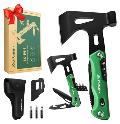 Multitool 14-in-1 mit Klappbeil, Camping, Outdoor, grün