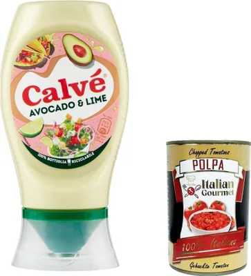 Produktbild von 3x Calvè Avocado e Lime köstlicher und ausgewogener Geschmack, ideale Sauce für Pokè, Tacos, Nachos und Gemüseburger, 250 ml + Italian Gourmet polpa 400g