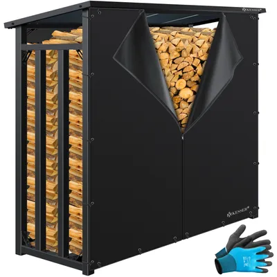 Produktbild von KESSER® Kaminholzregal Metall 188 x 70 x 185 cm Brennholzregal 3,3 SRM / 2,3m³ | außen Stahlrahmen + Abdeckung & Handschuhe Stapelhilfe Kaminholzlager Wasserdichter Holzlager für Garten Terrasse