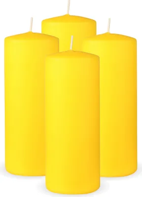Produktbild von HS Candle Stumpenkerzen 4er Pack "Gelb", Größe Ø7 x 16 cm, Wachskerzen lange Brenndauer bis zu 50 Std. - unparfümierte Säulenkerzen - viele Farben/Größen