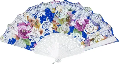 Produktbild von Glitzer Handfächer mit Rosen - Weiß / Blau