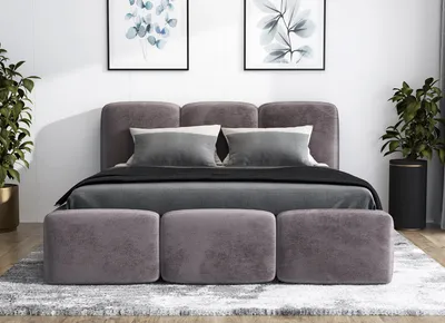 Produktbild von Polsterbett STERN-OM 140x200 cm mit Bettkasten und Lattenrost. Farbe: Grau.
