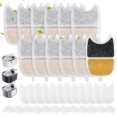 Produktbild von Katzenbrunnen Filter Ersatzfilter 12 Stück mit Aktivkohle & Harz für 4L Trinkbrunnen