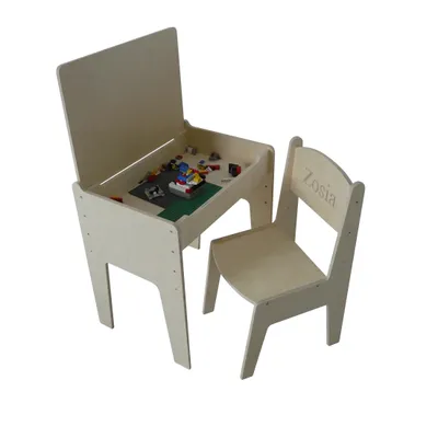Produktbild von Mitwachsendes Kinderschreibtisch & Stuhl – Gravur mit Namen – Höhenverstellbar – Holz – Montessori Möbel – Handmade