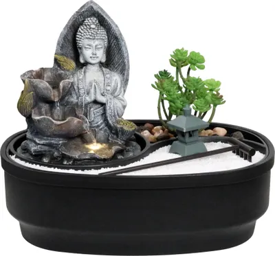 Produktbild von Zimmerbrunnen mit LED-Beleuchtung, Dekobrunnen Buddha Namaste für die Wohnung