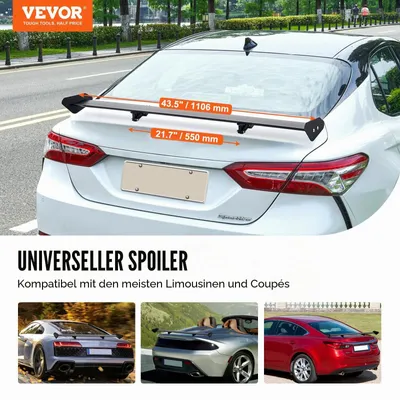 Productafbeelding van VEVOR GT-vleugel, autospoiler, 43,3 inch, universeel, met enkelvoudige afdekking, verstelbaar, lichtgewicht aluminium, autospoiler voor de achterkant, racevleugel, BGW/JDM drift, zwart