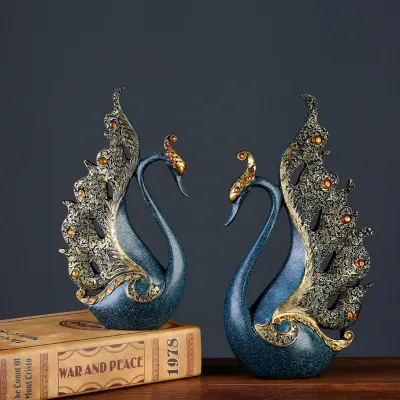 Image de 2PCS Peacock Ornaments Natural Resin Desktop Peacock Sculpture for Wine Cabinet TV Cabinet Home Blue 30cm/11.8in Height