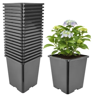 Produktbild von Garronda 20er-Set hohe quadratische Kunststoff-Anzuchttöpfe mit Drainagelöchern für Garten, Schwarz, 20,5 x 20,5 x 23,5 cm, 7 L GD-KW-HS