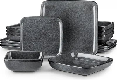 Image de Service de table en faïence, vancasso 32 pcs STERN service combiné, set de vaisselle en look vintage, bols à céréales, assiettes à soupe, assiettes à dessert et assiettes plates pour 8 personnes