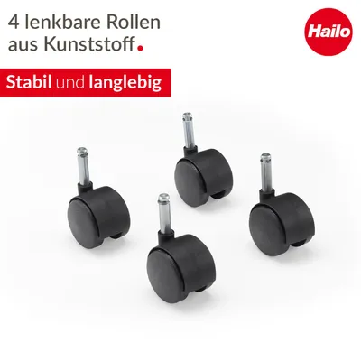 Produktbild von Hailo Lenkrollen für Big-Box Abfallsammler - 4 aufsteckbare Rollen - einfache Montage - erleichtert den mobilen Einsatz - Schwarz