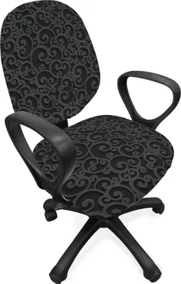 Produktbild von ABAKUHAUS Dunkelgrau Bürostuhl Schonbezug, Königs Floral Curls, dekorative Schutzhülle aus Stretchgewebe, Dunkelgrau