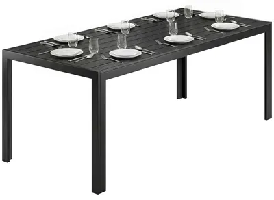 Produktbild von Outsunny Garten Esstisch aus Aluminium & Polyholz, Schwarz, 190 x 84,5 x 72 cm