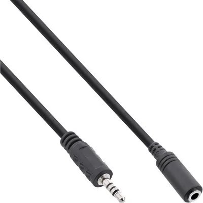 Produktbild von InLine Klinken Adapterkabel 4pol. 2,5mm Stecker -> 4pol. 3,5mm Buchse, 3m, 2.5mm, Stecker, 3.5mm, Buchse, 3 m, Schwarz