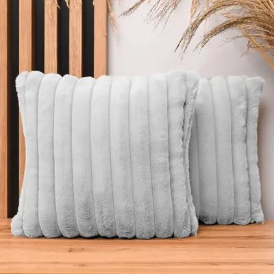 Obrázok produktu pre MG Design, dvojica vankúšových poťahov, 35 x 35 cm, svetlosivá farba - so zipsom, s dlhou, jemnou textúrou pripomínajúcou kožušinu, mäkké a útulné, ľahko sa udržiavajú