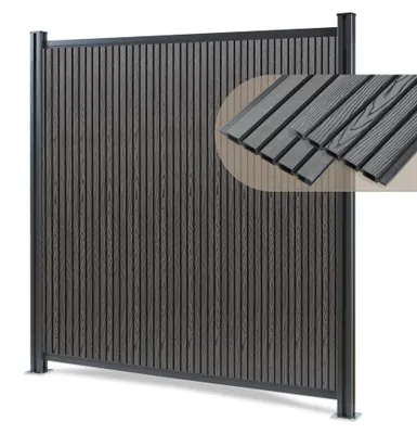 Immagine prodotto di Recinzione da giardino "Grassano" - Recinzione frangivista con 2 pali - Modulo base 185 x 180 cm - Resistente alle intemperie - WPC - Grigio