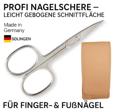 Produktbild von Solingen Nagelschere gehärteter Stahl Extra scharf mit gebogener Schneide Echt-Leder Etui Beige