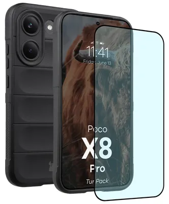 Produktbild von Robuste Handyhülle + gehärtetem Glas für Xiaomi POCO X8 Pro, Bizon Tur Pack, Schwarz