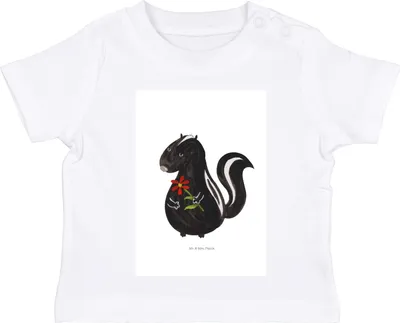 Produktbild von Mr. & Mrs. Panda Babyshirt Stinktier Blume 12. - 18. Monat - Weiß - Geschenk, Kleinkind T-Shirt, Wildtier, Träume, , Kinder, Dreams, Skunk, Oberteil, Baby Jerseyshirt