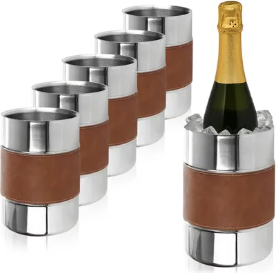 Produktbild von com-four® 6x Flaschenkühler - Sektkühler aus Edelstahl mit Kunstlederband