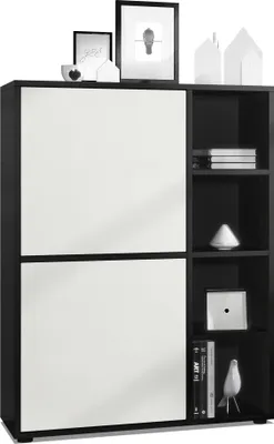 Produktbild von Vladon Highboard Schrank Anrichte Cuba mit 8 Fächern,  Germany, Korpus in Schwarz matt / Fronten in Weiß matt