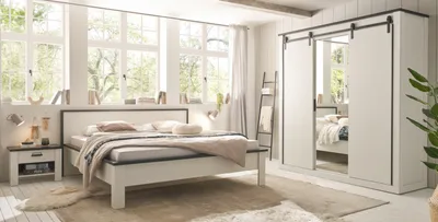 Produktbild von Schlafzimmer Set Stove in weiß komplett Set 4-teilig mit Bett und Kleiderschrank