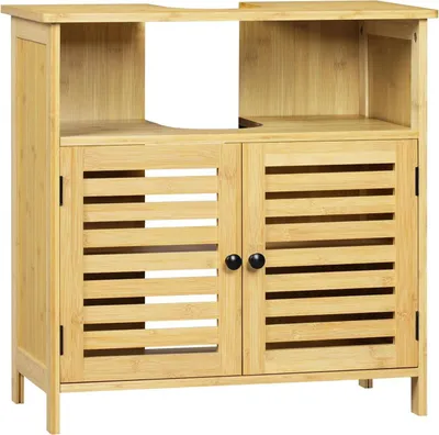 Produktbild von EUGAD Waschbeckenunterschrank, Unterschrank Badezimmerschrank aus Bambus, mit Lamellentüren