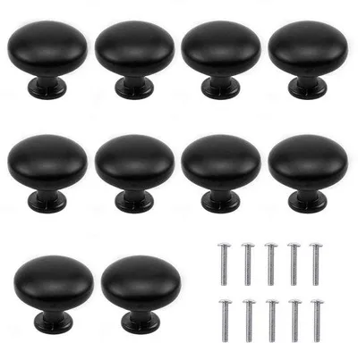 Immagine prodotto di Set di 10 pomelli neri opachi da 30 mm per mobili – lega di alluminio e acciaio inossidabile, ideali per armadi e cassetti