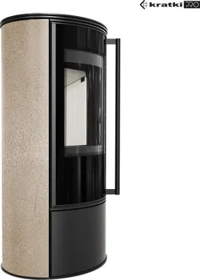 Produktbild von Kaminofen aus Stahl KRATKI ERIK Ø 150 5,5 kW dekorative Keramiken GOLD SATIN mit Türfeder