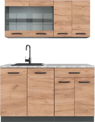 Produktbild von Singleküche Vicco R-Line Goldkraft Eiche 140 cm , AP Marmor, Model 43004