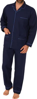 Produktbild von Klassischer Herren Pyjama gewebt mit durchknöpfbarem Oberteil - Popeline - 171 101 91 120 ; marine , 56