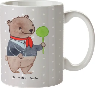 Produktbild von Mr. & Mrs. Panda Tasse Schaffnerin Herz - Grau Pastell - Geschenk, Pott, statement, Kaffeebecher, Kaffeetasse, Trinkbecher