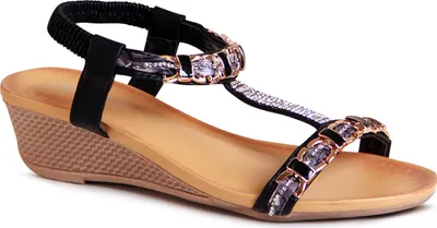 Produktbild von topschuhe24 2482 Damen Keilabsatz Sandalen Glitzer Riemchen Sandaletten, Farbe:Schwarz, Größe:41 EU