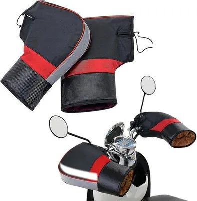 Image de Gants thermiques avec doublure en polaire, larges bandes réfléchissantes, coudières chaudes pour trottinette, vélo, moto, noir