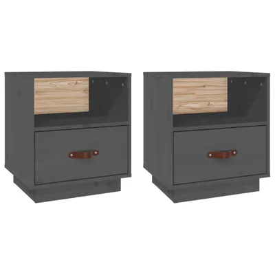 Produktbild von Nachttische 2 Stk. Grau 40x34x45 cm Massivholz Kiefer