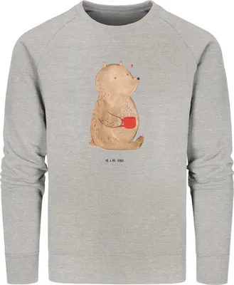 Produktbild von Mr. & Mrs. Panda Bio Baumwoll Pullover Bär Morgenkaffee Größe XL - Heather Grey - Geschenk, Valentinstag, für Freundin, Jahrestag, Sweater, Sweatshirt, Pulli, Frauen