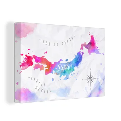 Zdjęcie produktu dla OneMillionCanvasses® - Wydruki na płótnie - 150x100 cm, mapa świata - kolory - Japonia, grafika ścienna dekoracja ścienna