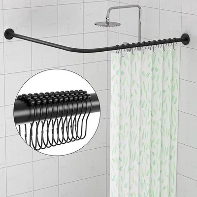 Produktbild von Unyqoos® Duschvorhangstange L-förmig – verstellbare Duschstange aus Edelstahl (304), schwarz, je Seite 70–100×70–100 cm, 18 Ringe, Tragkraft 10 kg