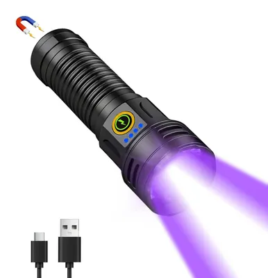 Produktbild von 395nm UV Taschenlampe mit Weißlicht, 2 in 1, 5000mAh Akku, magnetisch, USB-C, 7 Modi, IPX5, für Inspektion & Tier Urin