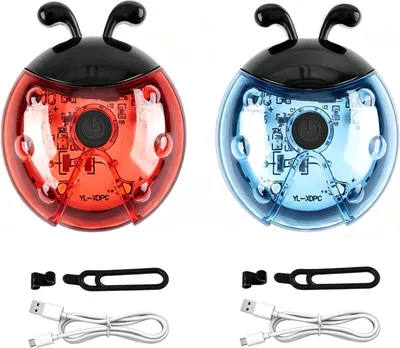 Immagine prodotto di 2 luci a LED per biciclette, a forma di coccinella, con illuminazione per i raggi, disponibili in 7 colori vivaci