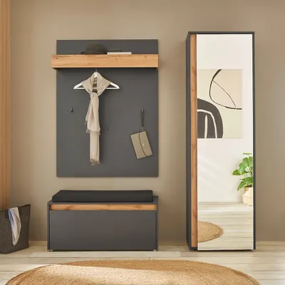 Produktbild von Garderoben Set in anthrazit mit Eiche CRISP-61, 3-teilig modern