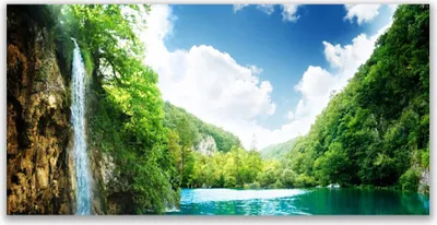 Produktbild von Glasbilder 120x60 Wandbild Druck auf Glas Gebirge Wald See Natur