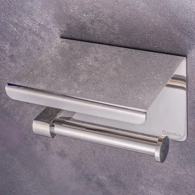 Produktbild von Toiletrolhalter aus Edelstahl mit Griff | Selbstklebend, ohne Bohren, für Badkabine | Halter für Toilettenpapier mit glänzendem Chrom | Gepolierter Chrom | Selbstklebend