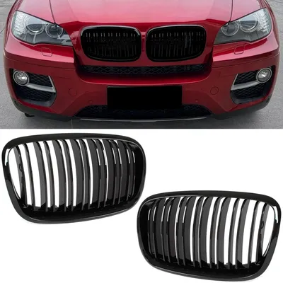 Obrázek produktu pro Mřížky světlometů (ledvinky) BMW X5 E70 06-13 levá + pravá sada, ČERNÁ LESKLÁ DVOJITÁ TYČ