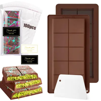 Produktbild von Silikon-Schokoladenform - 2 Stück Set für Pralinen und Schokoladentafeln - DIY Backform für Süßigkeiten - BPA-frei