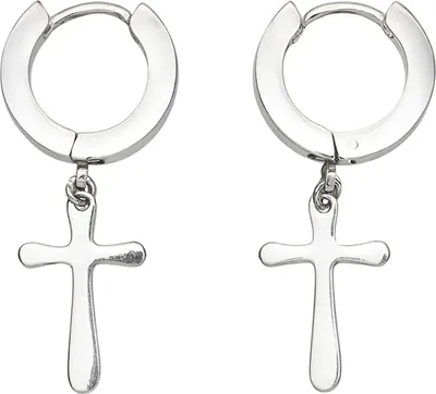 Produktbild von 316L Chirurgenstahl Creolen Ohrringe 13mm mit Kreuzanhänger