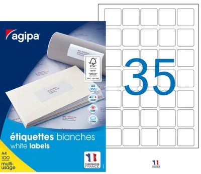 Image de agipa Étiquettes universelles 35 x 35 mm blanc 3.500 étiquettes