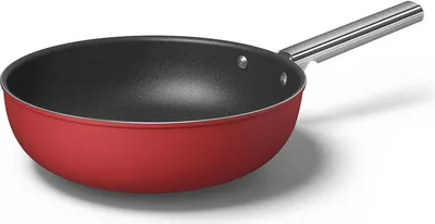 Image de SMEG CKFW3001RDM - Rond - Wok/Poêle - Noir - Rouge - Acier inoxydable - PTFE - 250 °C - Aluminium - Acier inoxydable