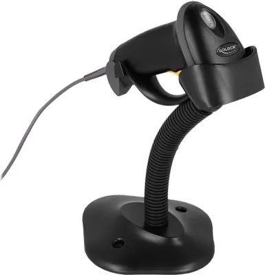 Productafbeelding van Delock USB barcode scanner 1D met aansluitkabel en houder - laser - zwart