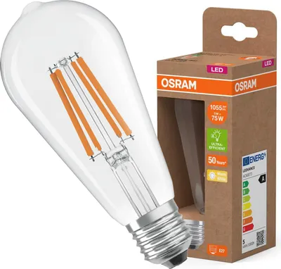Zdjęcie produktu dla Żarówka LED ST64 E27 5W = 75W 1055lm 2700K Ciepła 330° Filament CLASSIC ENERGY EFFICIENCY Osram