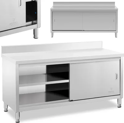 Zdjęcie produktu dla Stół Blat Roboczy Przyścienny Z Szafką I Rantem Drzwi Suwane 180 X 60 Cm
